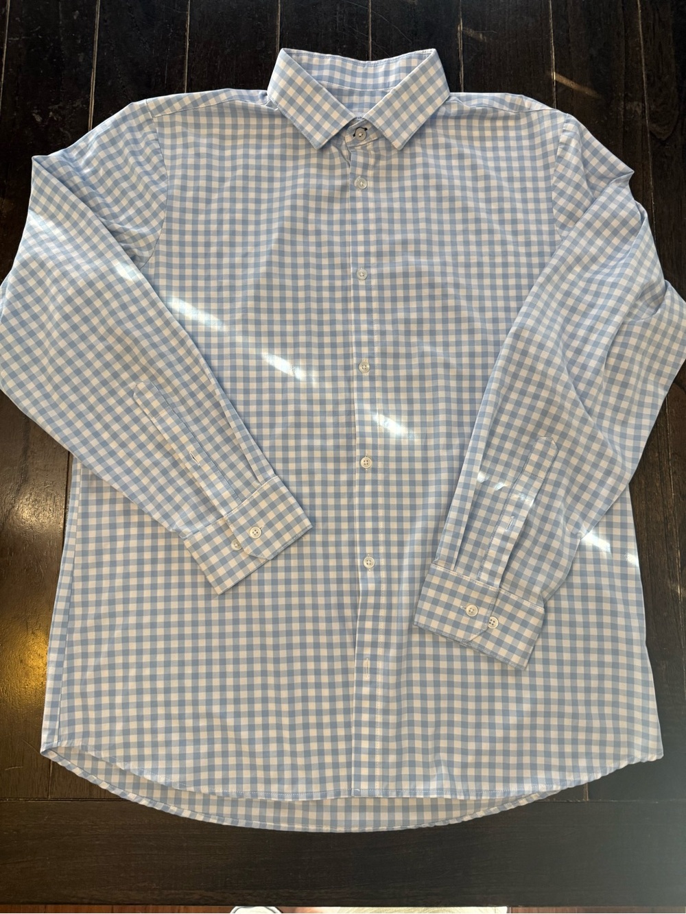Mizzen+Main Leeward Shirt Mens XXL Trim Fit Blue Gingham Made USA Stretch Fabric